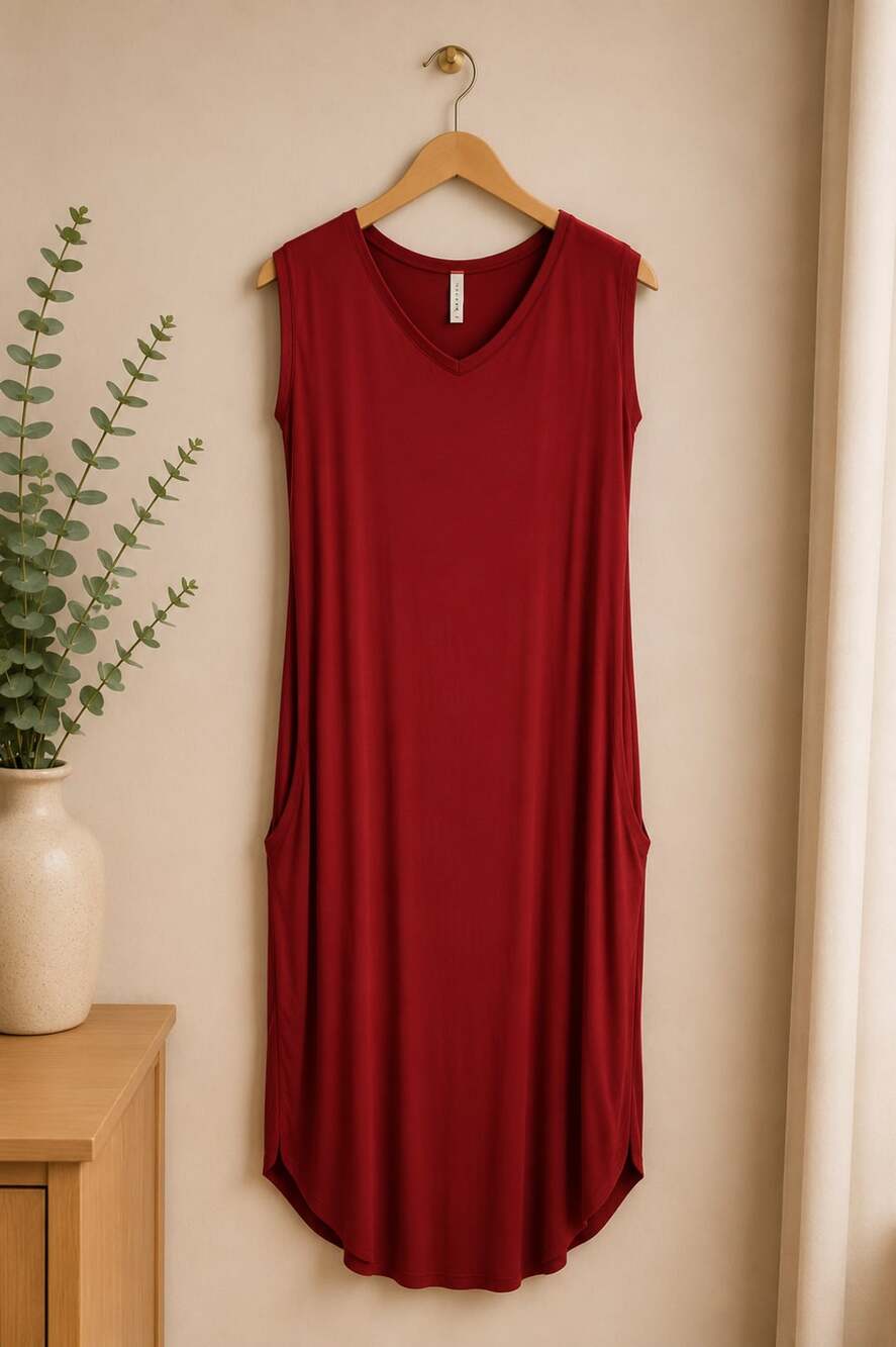 Jolie Los Angeles Red V-Neck Maxi Dress with Pockets